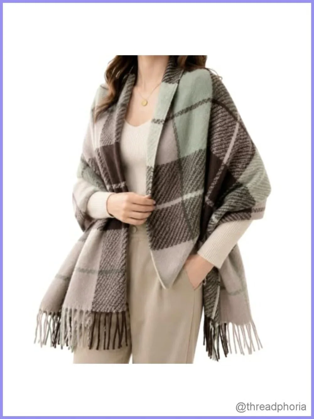 Women's Long Plaid Scarf Shawl Wrap with Tassels - Soft Warm Winter Scarf